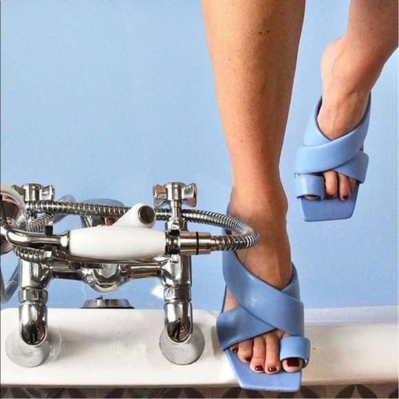 ZARA PADDED HEELED BLUE SHEEP LEATHER SANDALS - Picture 14 of 16